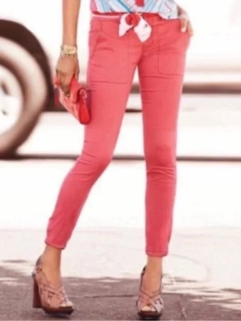 CAbi 5178 Hutton Jogger Ankle Pants Women's 14 Nantucket Red Pink Stretch